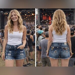 Miss Me Curvy Festival Y2K Blue Denim Shorts